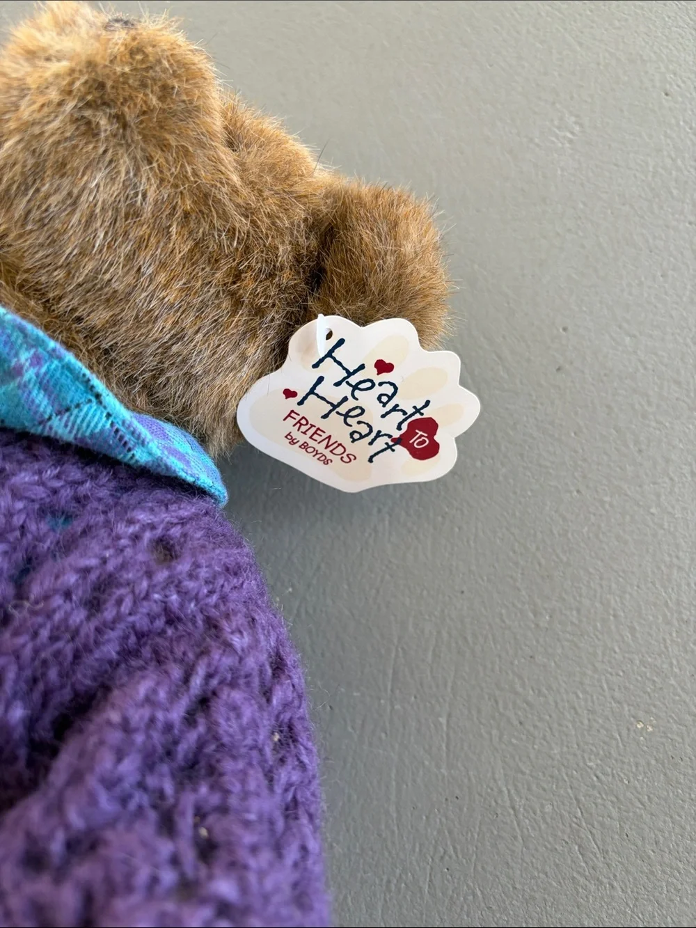 Heart to Heart Boyds Bears Chloe Teddy in Purple Sweater and Plaid Outfit